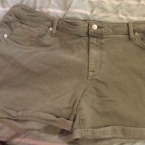 Green denim mid rise shorts